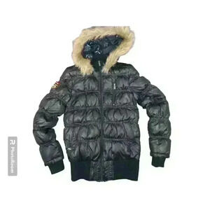 Triple FAT Goose Jacket girls Youth Large Black Feather Down Fur Hood Puffer